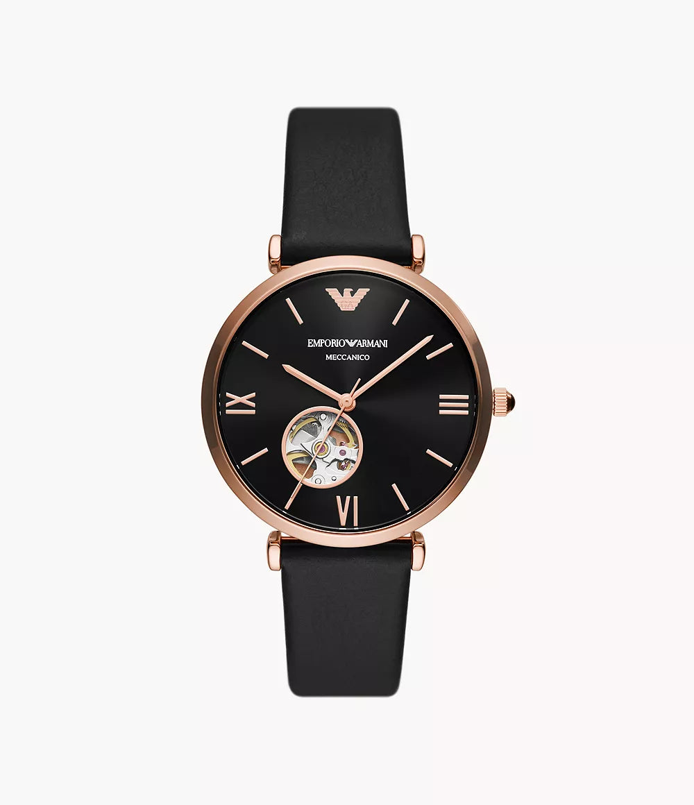 Automatic Black Leather Watch