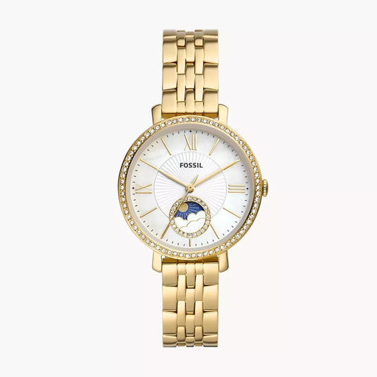 Jacqueline Sun Moon Multifunction Gold-Tone Stainless Steel Watch