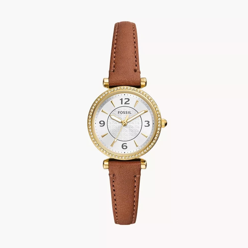 Carlie Three-Hand Medium Brown LiteHide™ Leather Watch