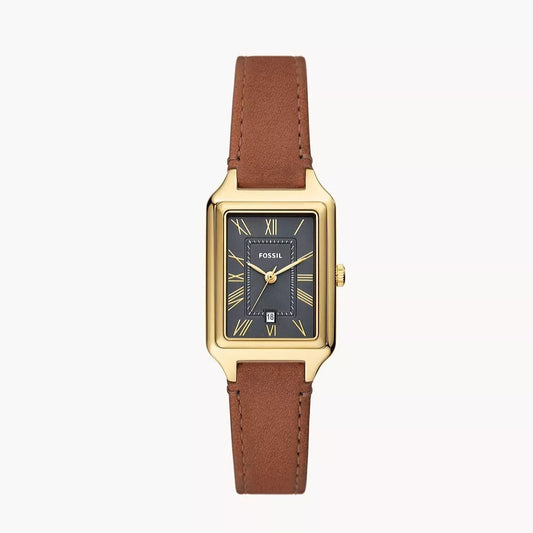 Raquel Three-Hand Date Medium Brown LiteHide™ Leather Watch