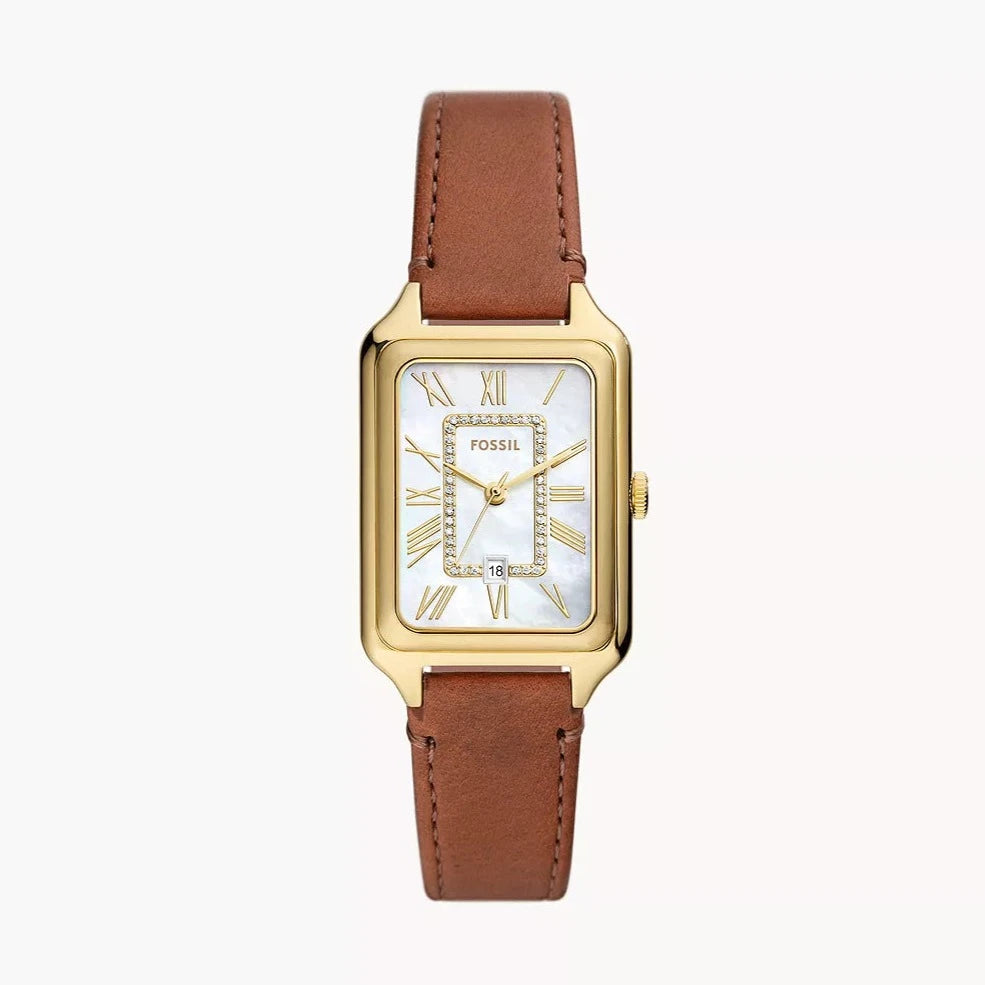 Raquel Three-Hand Date Medium Brown Leather Watch