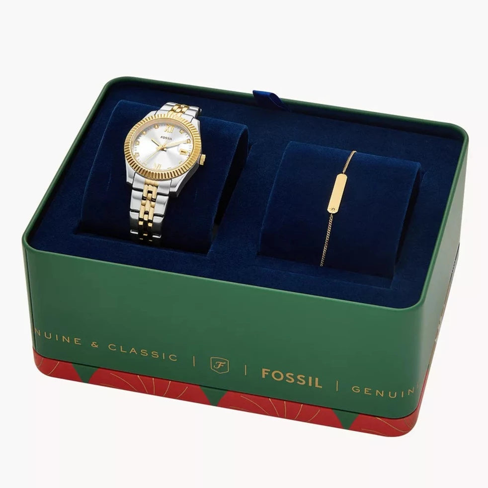 Scarlette Three-Hand Date Two-Tone Stainless Steel Watch and Bracelet Box Set