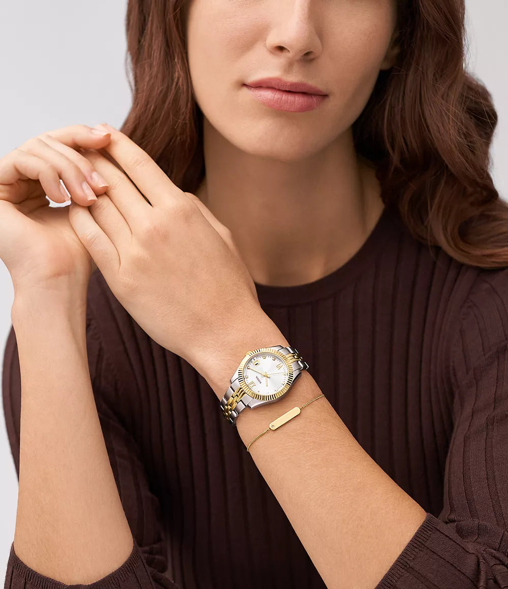 Scarlette Three Hand Date Two Tone Stainless Steel Watch and Bracelet Timekeeper