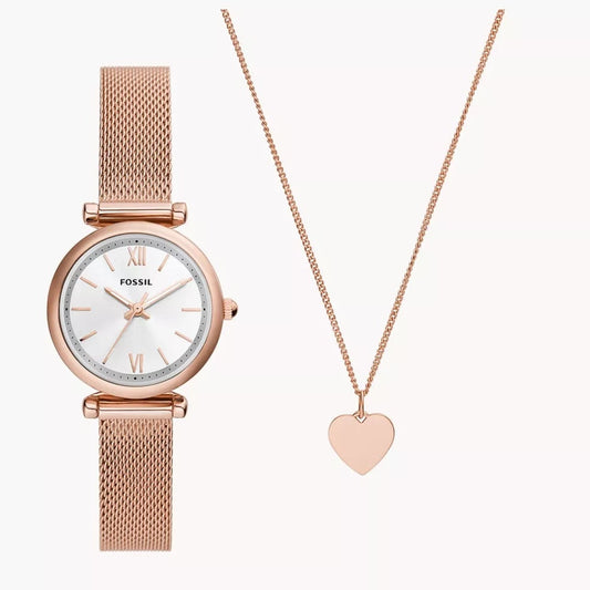 Carlie Three-Hand Rose Gold-Tone Stainless Steel Watch and Necklace Box Set