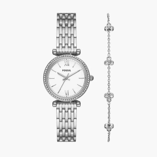 Carlie Three-Hand Stainless Steel Watch and Bracelet Box Set