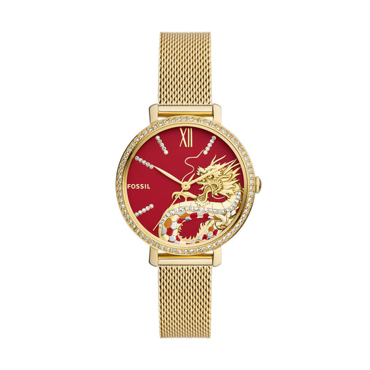 Jacqueline Three-Hand Gold-Tone Stainless Steel Mesh Watch