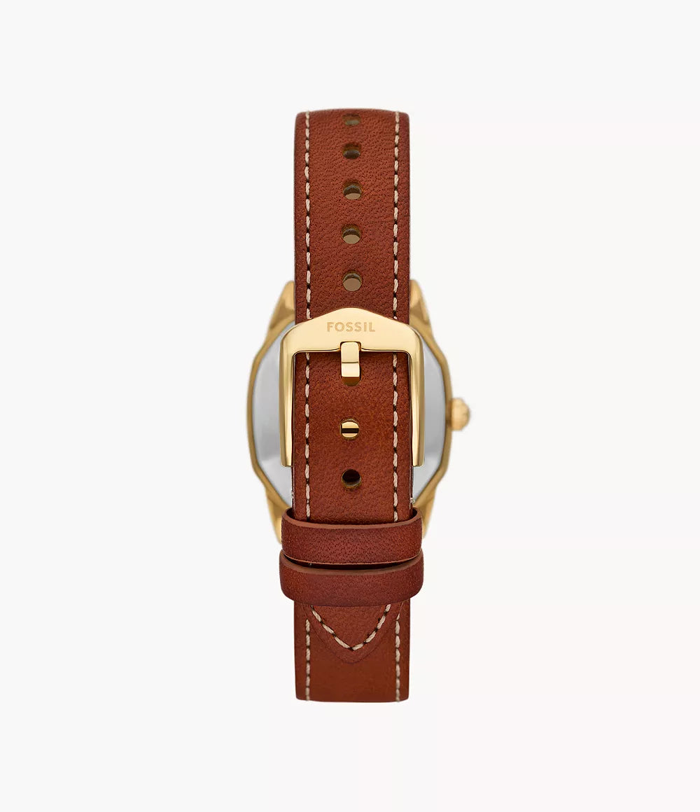 Harlow Three-Hand Medium Brown Leather Watch