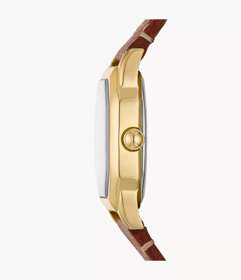 Harlow Three-Hand Medium Brown Leather Watch