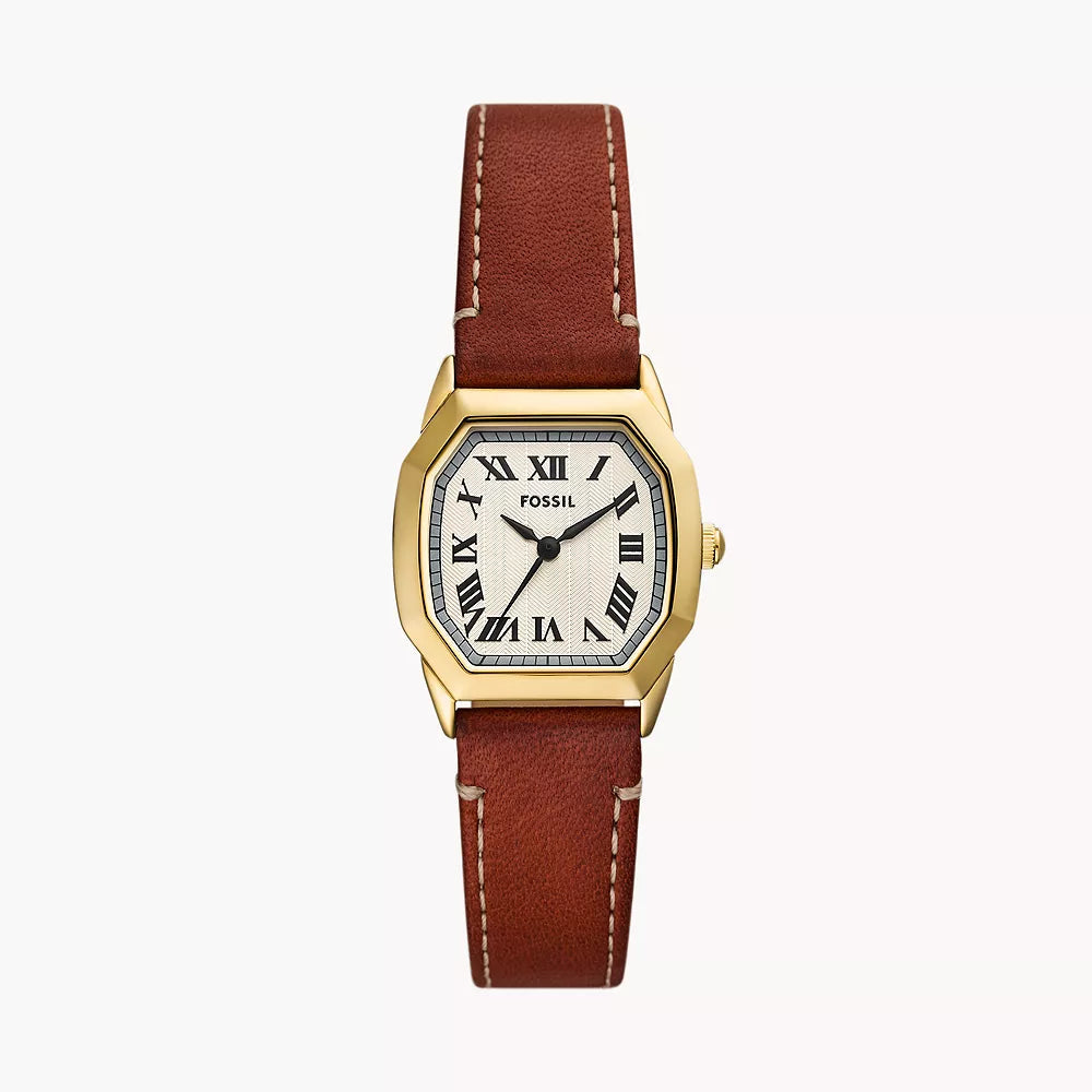 Harlow Three-Hand Medium Brown Leather Watch