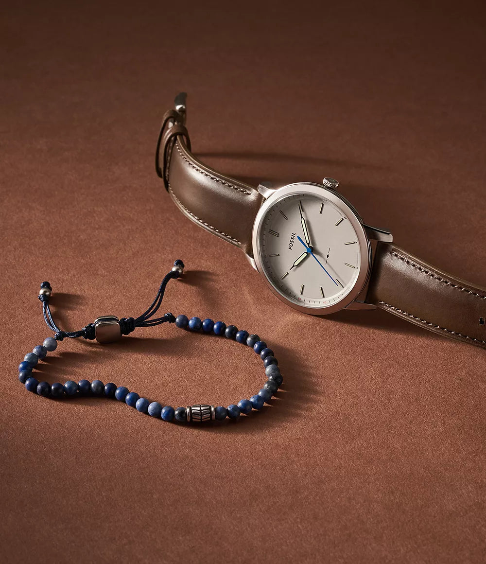 Minimalist Three-Hand Brown LiteHide™ Leather Watch and Bracelet Set