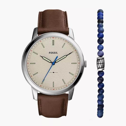 Minimalist Three-Hand Brown LiteHide™ Leather Watch and Bracelet Set
