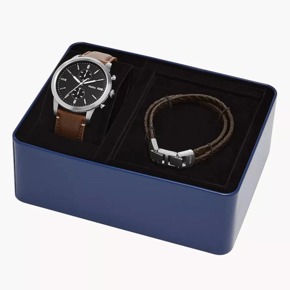 Townsman Chronograph Brown Eco Leather Watch and Bracelet Set