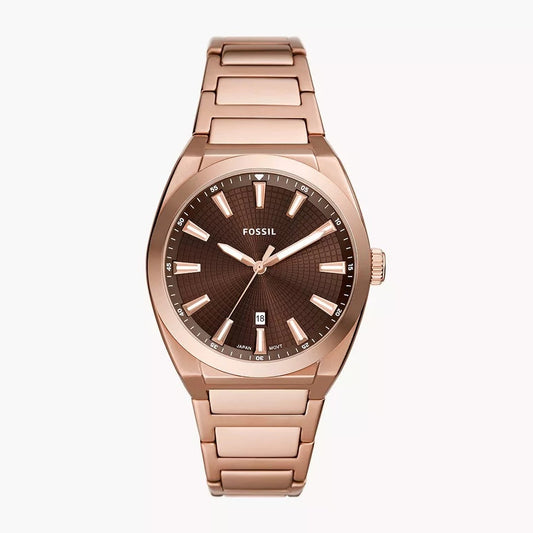 Everett Three-Hand Date Rose Gold-Tone Stainless Steel Watch