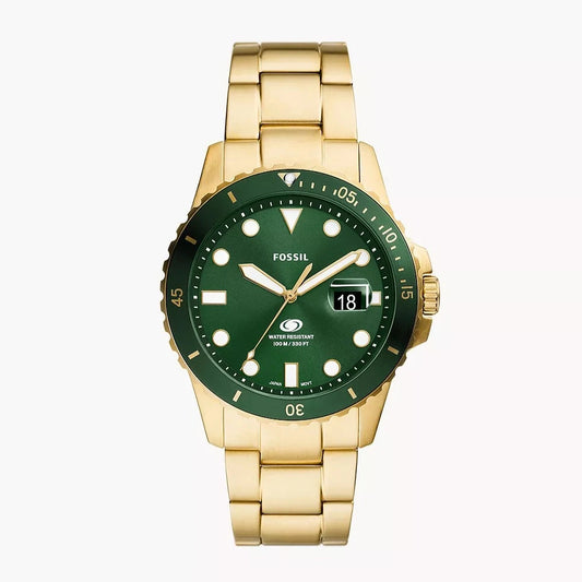 Blue Dive Three-Hand Date Gold-Tone Stainless Steel Watch