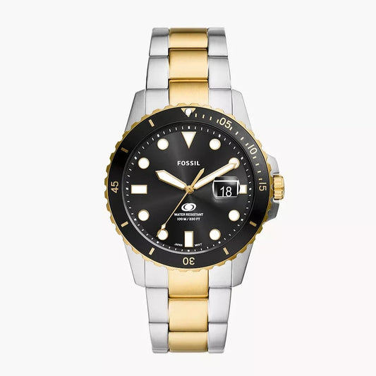 Blue Dive Three-Hand Date Two-Tone Stainless Steel Watch