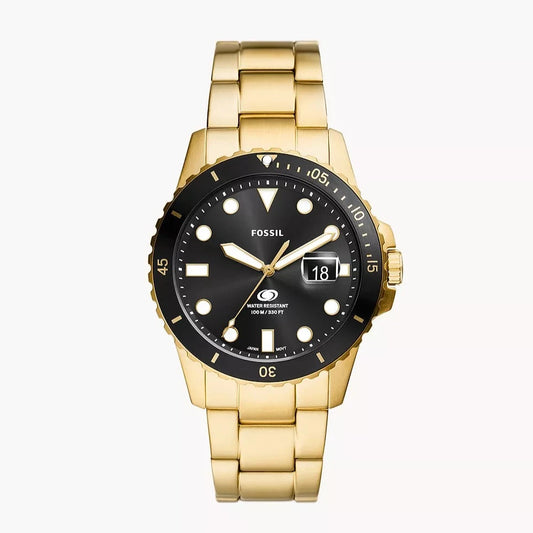 Blue Dive Three-Hand Date Gold-Tone Stainless Steel Watch