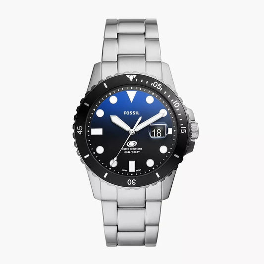 Blue Dive Three-Hand Date Stainless Steel Watch