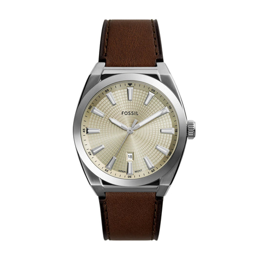 Everett Three-Hand Date Brown Leather Watch