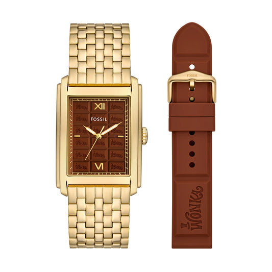 Fossil x Willy Wonka Limited Edition Three-Hand Gold-Tone Stainless Steel Watch