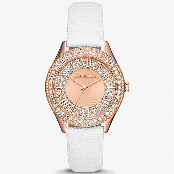 Harlowe Pavé Rose Gold-Tone and Lizard Embossed Leather Strap