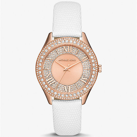 Harlowe Pavé Rose Gold-Tone and Lizard Embossed Leather Strap