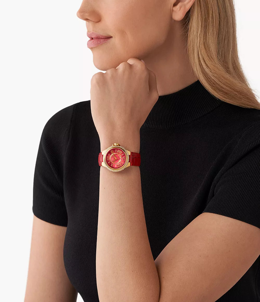 Camille Three-Hand Red Leather Watch