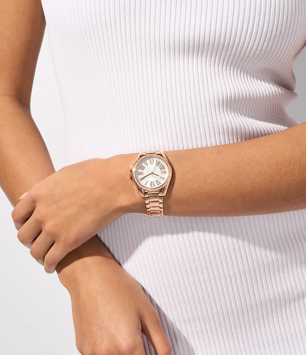 Kacie Three-Hand Rose Gold-Tone Stainless Steel Watch