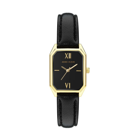 Octagonal Shaped Leather Strap Watch AK/3874BKBK