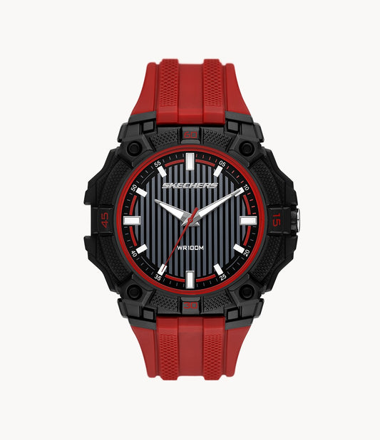 Mayfield 50mm Three-Hand Quartz Analog Watch with Red Strap and Black Case Watch