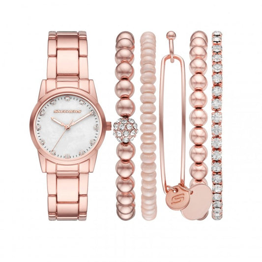 Quartz Mother of Pearl Dial Rose Gold-Tone Metal Strap+ Bracelet Gift Set
