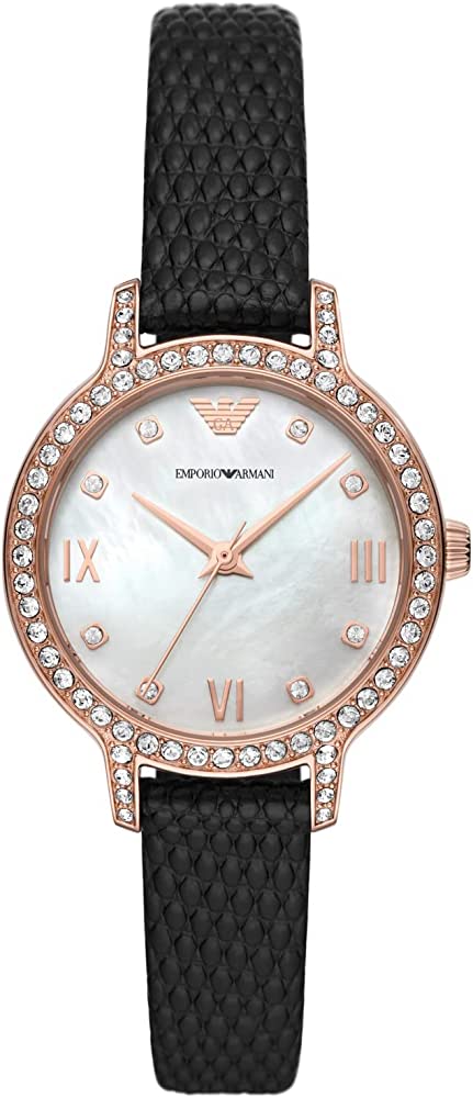 Three-Hand Black Leather Watch