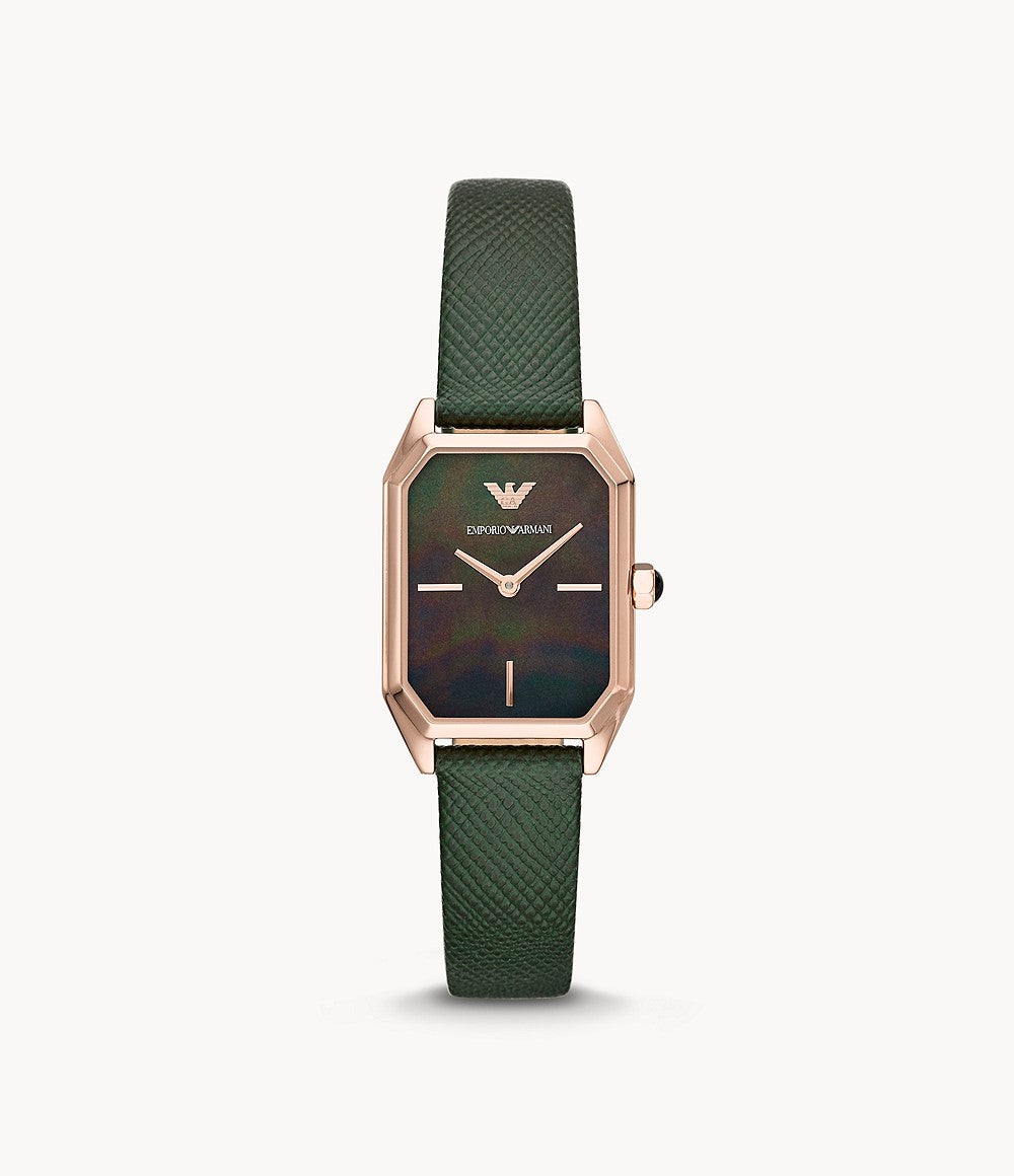 Women's Two-Hand Green Leather Watch