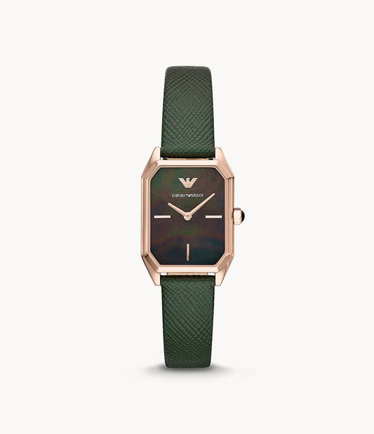 Women's Two-Hand Green Leather Watch