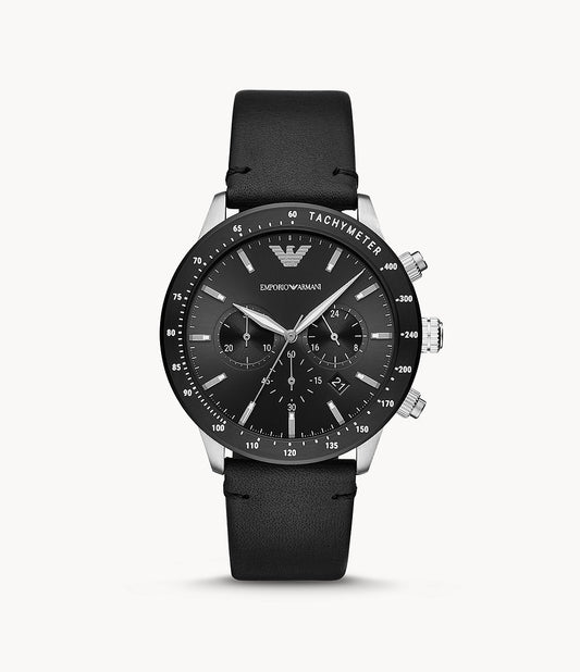 Men's Chronograph Black Leather Watch