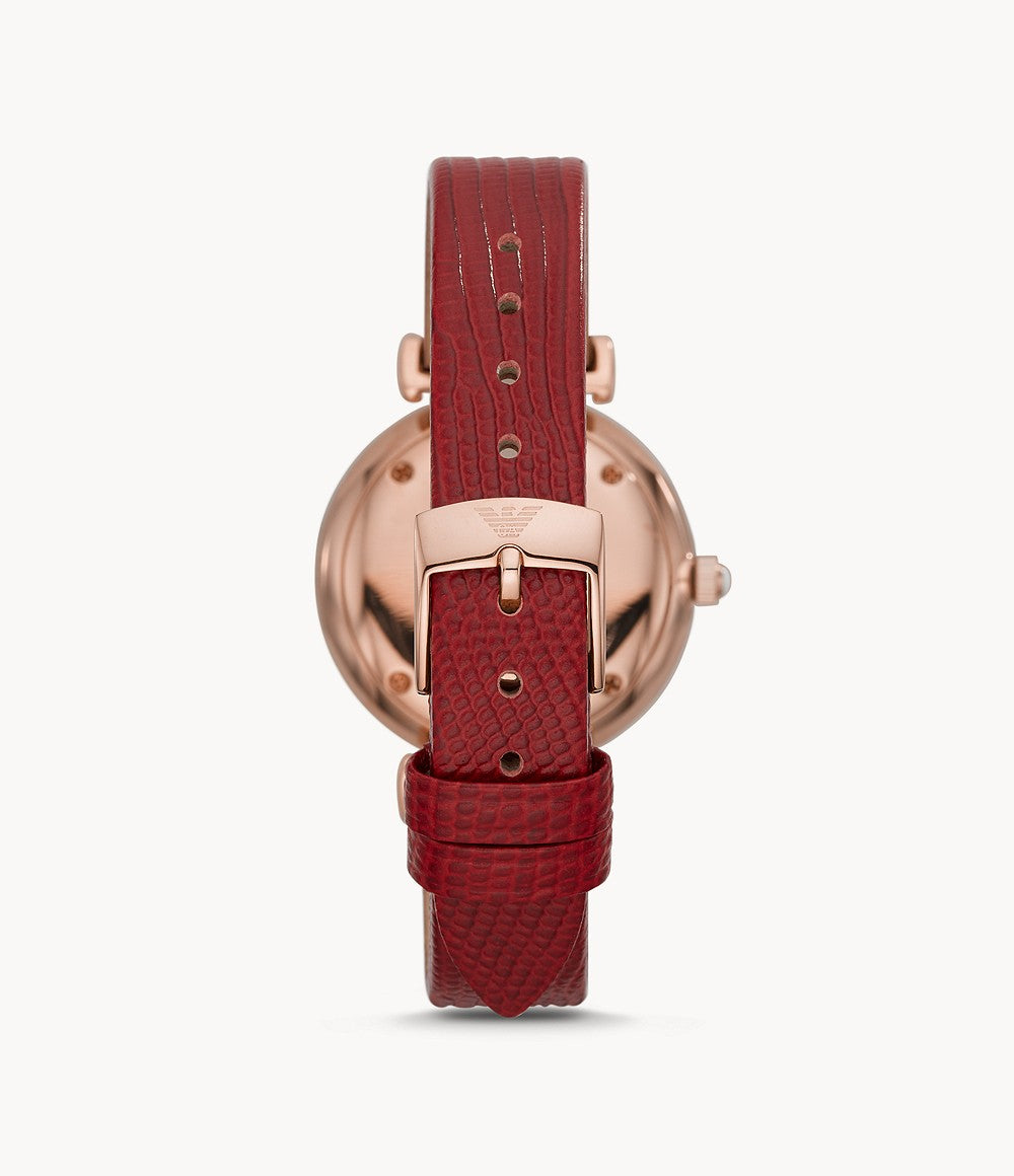Two-Hand Red Leather Watch