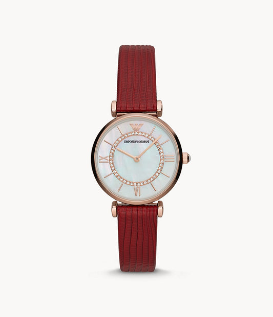 Two-Hand Red Leather Watch