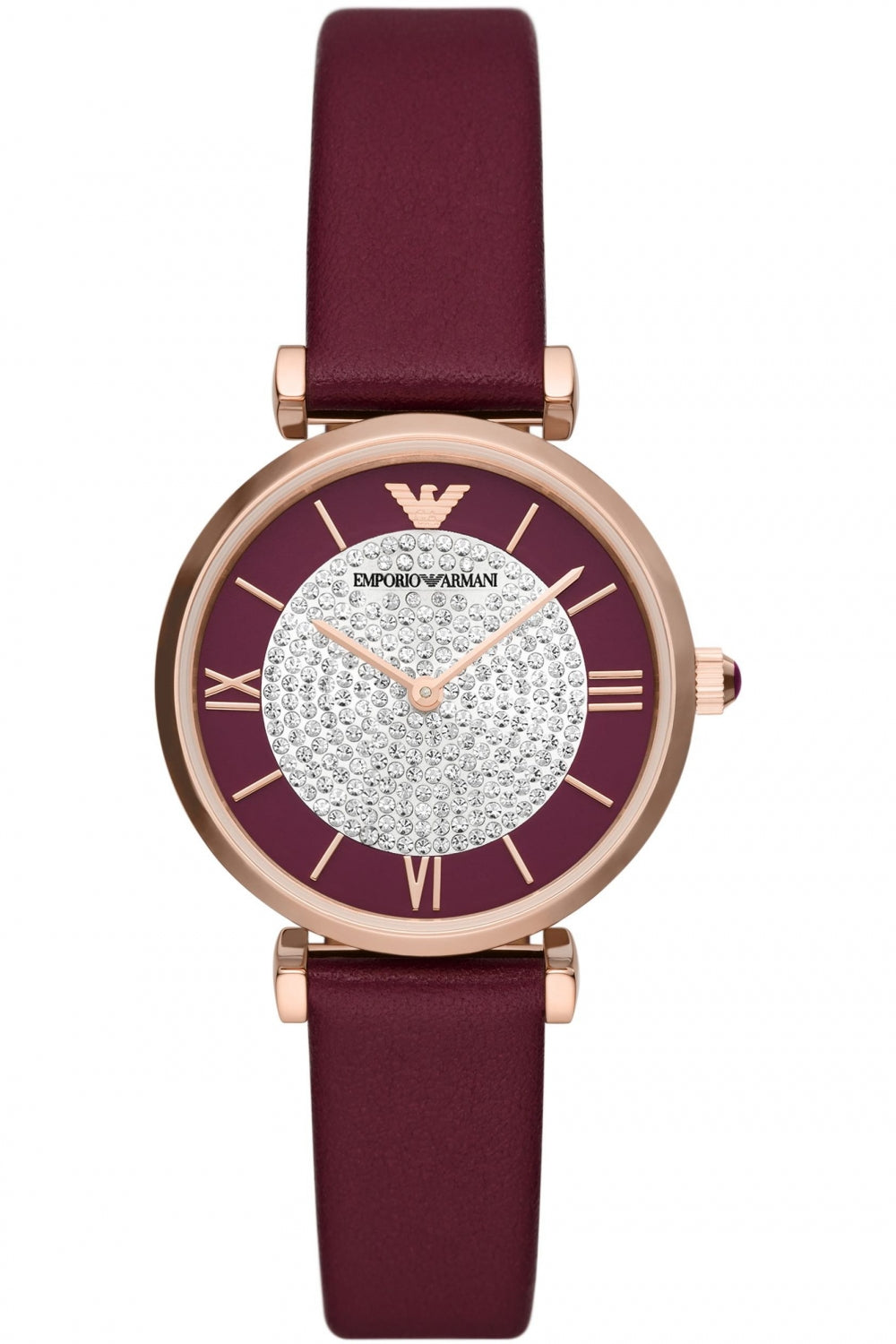 Two-Hand Burgundy Leather Watch