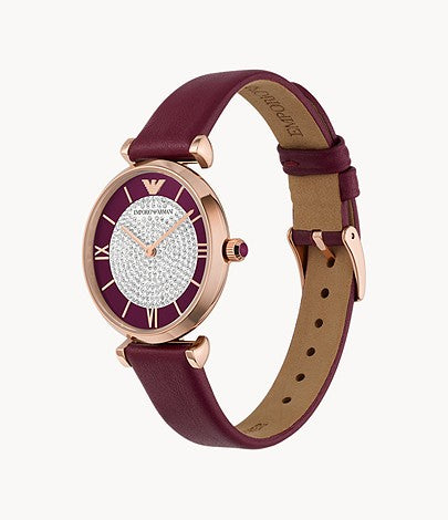 Two-Hand Burgundy Leather Watch