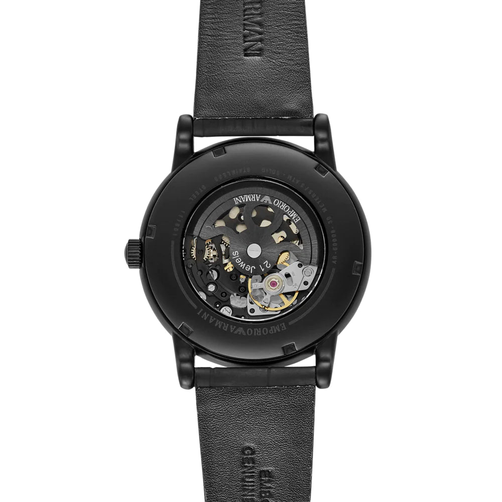 Men's Automatic Black Leather Watch