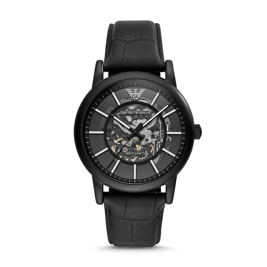 Men's Automatic Black Leather Watch