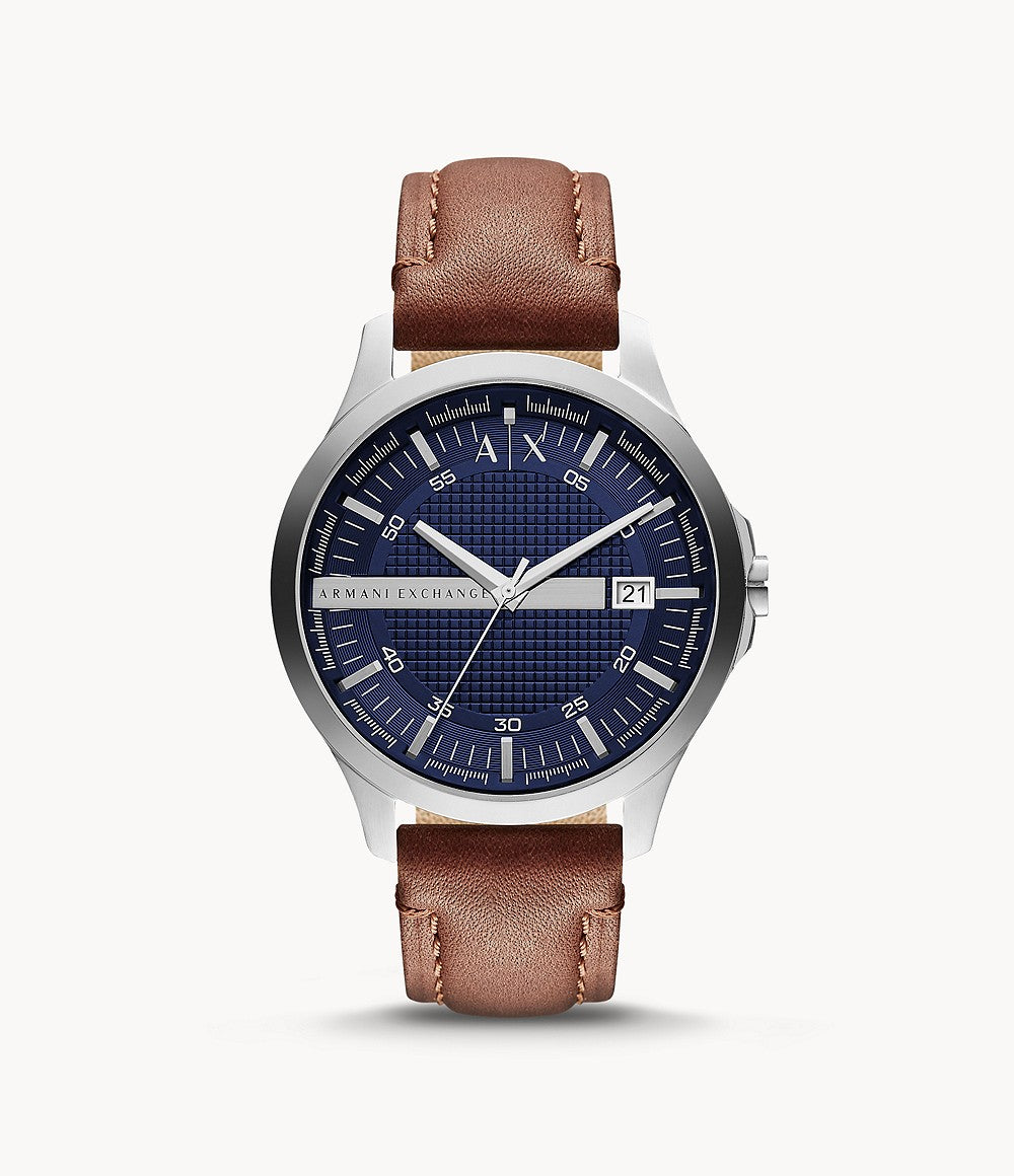 Three-Hand Date Brown Leather Watch