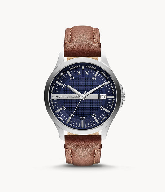 Three-Hand Date Brown Leather Watch