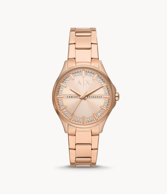 Three-Hand Rose Gold-Tone Stainless Steel Watch
