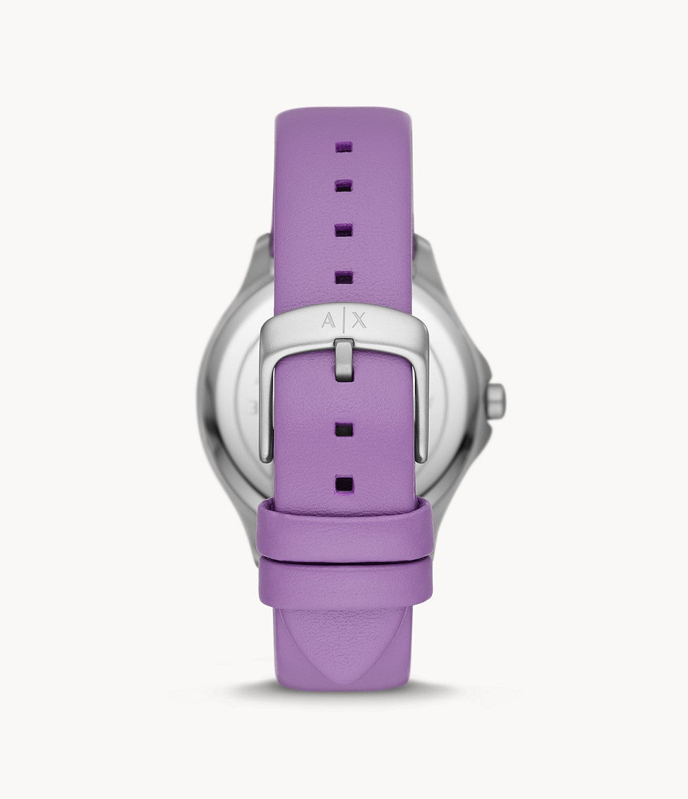 Three-Hand Purple Leather Watch