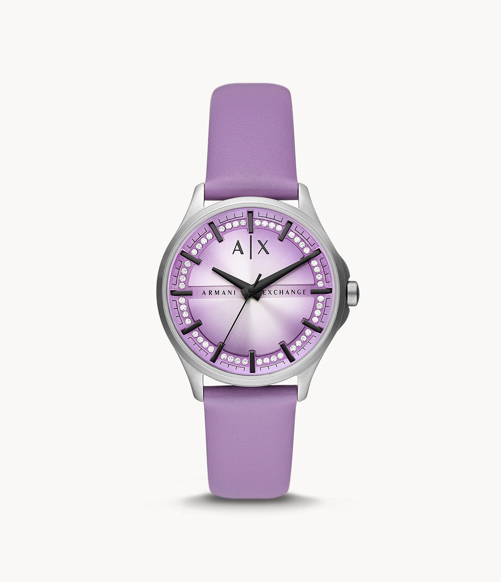 Three-Hand Purple Leather Watch