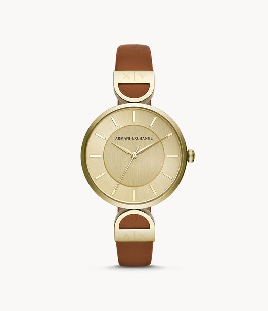 Three-Hand Brown Leather Watch
