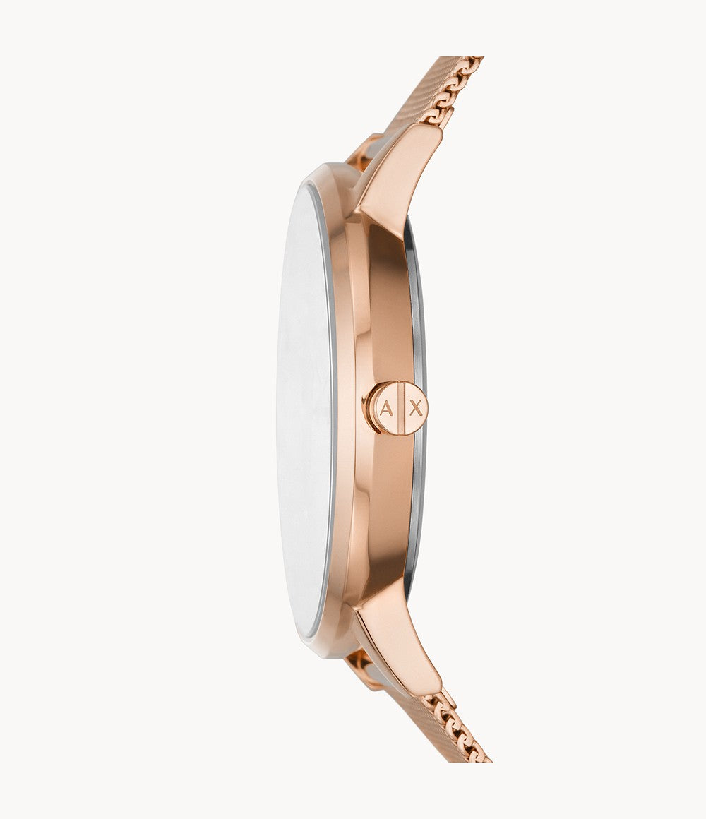 Three-Hand Rose Gold-Tone Stainless Steel Mesh Watch