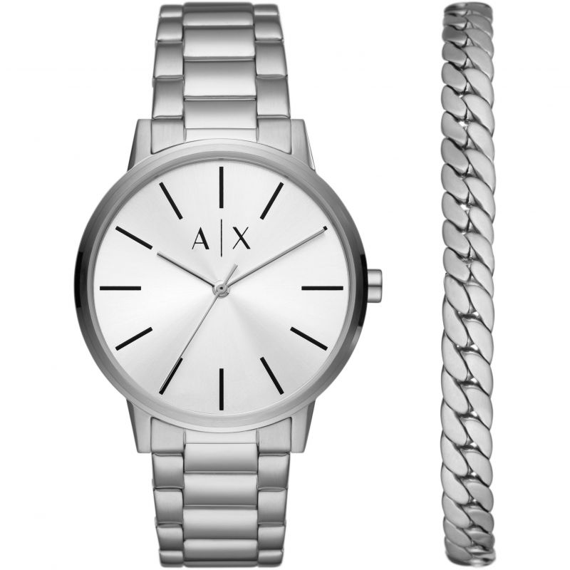 Three-Hand Stainless Steel Watch and Bracelet Gift Set