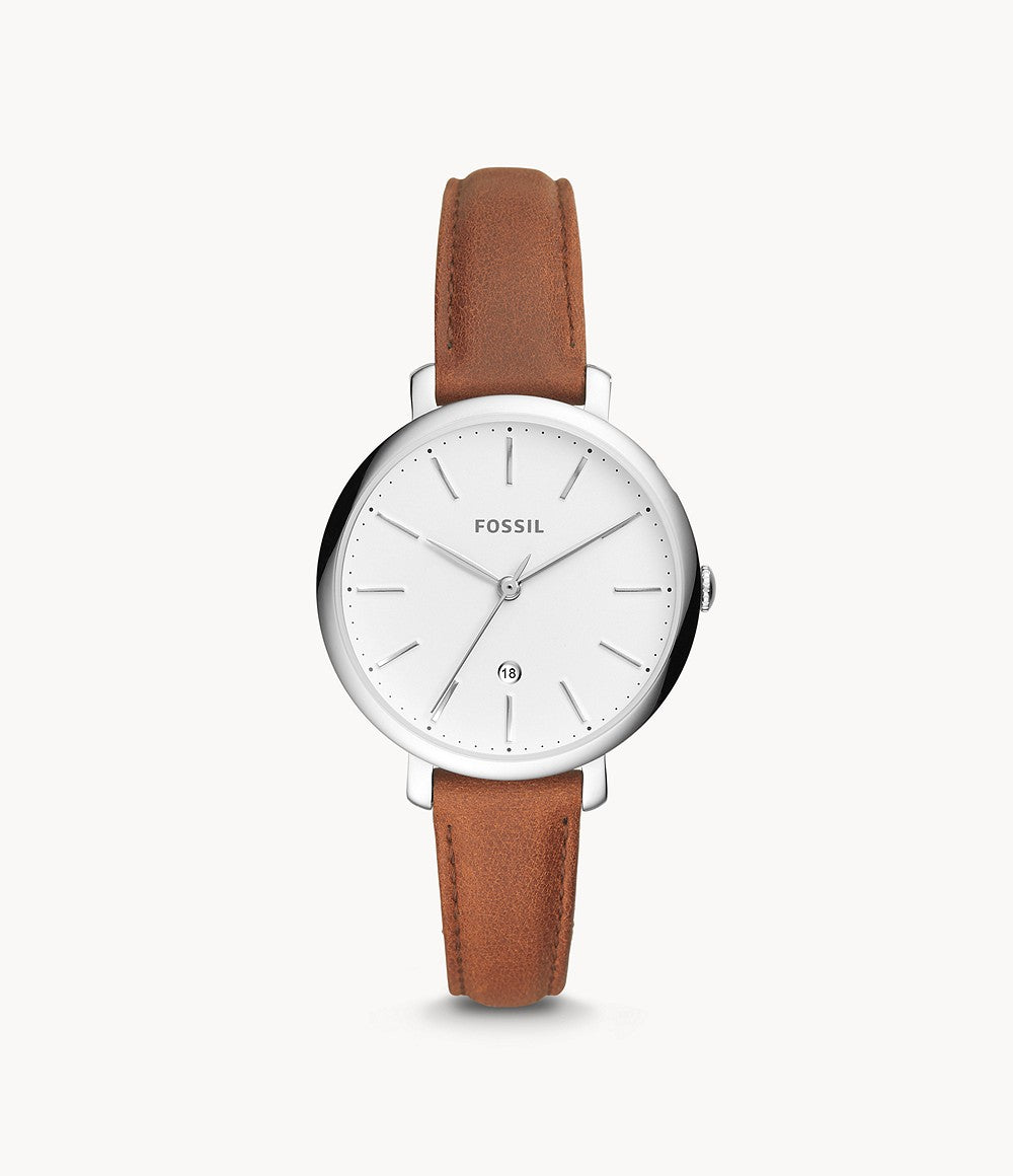 Jacqueline Three-Hand Date Brown Leather Watch