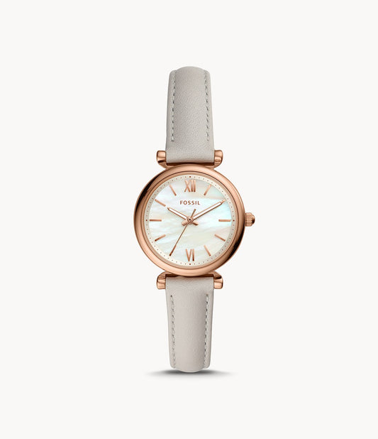 Carlie Mini Three-Hand Mineral Grey Leather Watch